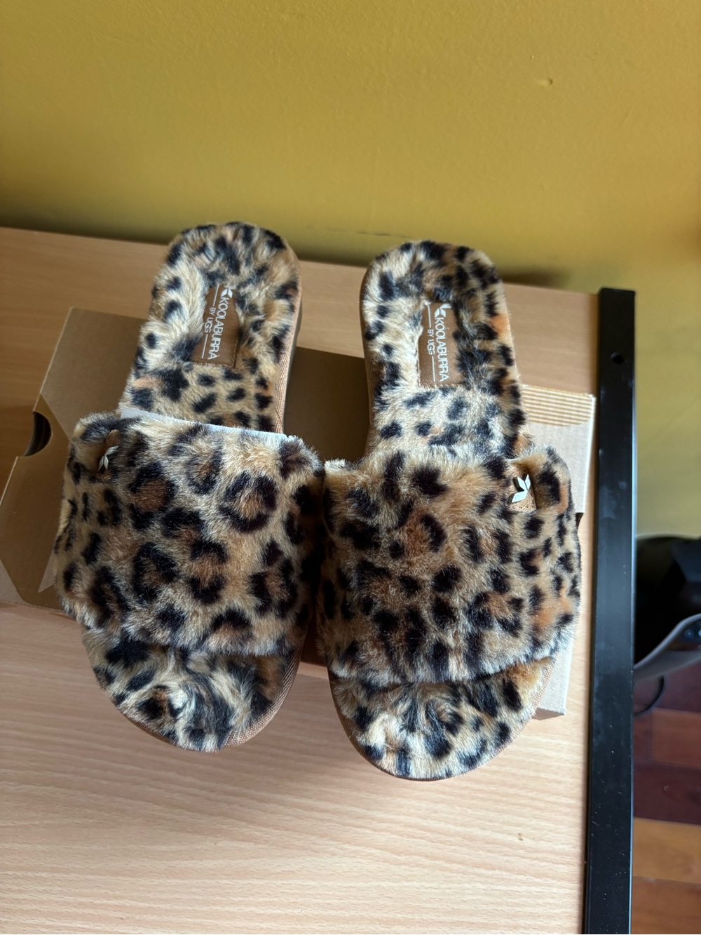 Koolaburra by Ugg Leopard Print Faux Fur Slide Sandals - Brown, Black, Cream